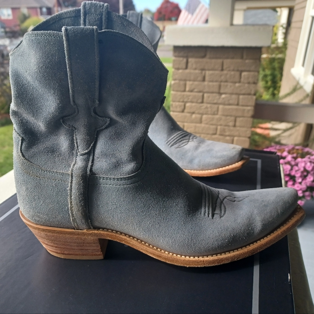 Lucchese Light Blue Suede Western Short Cowboy Boots